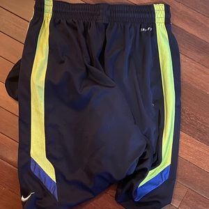 Nike blue with green accent dri-fit shorts - large